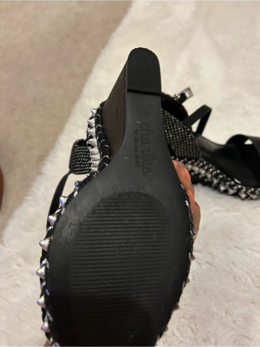 Charles By Charles David Black Wedge Sandals with Silver Accents - Picture 6 of 6
